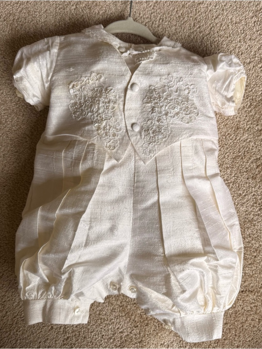 Vintage Boys pure silk christening out fit with jacket hat bib and bakers hat